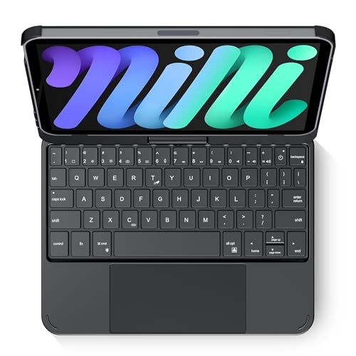 edaiser Swivel Keyboard Case iPad mini 7th A17 Pro & 6th Generation Black | 360 Degree Rotatable Protective Cover | Compact Bluetooth Keyboard | Trackpad | RGB Backlit | Flexible Use for Kids/Students - color: Black, size: iPad Mini (7th-6th)