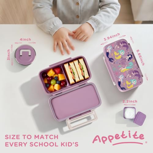 JXXM Lunch Box for Kids With 8oz Soup Thermo, Leak-proof Lunch Container with 2 Compartments, Thermo Food Jar Food Containers for Back to School Girls Boys (Purple Mermaid) - color: Purple Mermaid