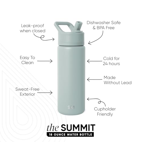 Simple Modern Kids Water Bottle with Straw Lid Vacuum Insulated Stainless Steel Metal Thermos Bottles | Reusable Leak Proof BPA-Free Flask for School | Summit Collection | 18oz, Sea Glass Sage - color: -Sea Glass Sage, style: 18oz