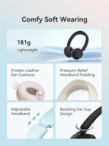 1MORE HQ20 Wireless On-Ear Headphones with Microphone, 85dB Safe Volume, 65H Playtime, Lightweight Foldable Bluetooth Headphones for School/Travel, Android and iOS Compatible, Pink - color: Pink