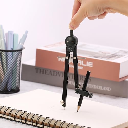 Mr. Pen- Metal Geometry Compass, Center-Wheel Design | Precision Drafting Compass with Pencil for School & Technical Drawing, Draws Circles up to 11 Inches Diameter - color: Black