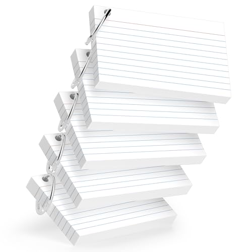 250-Pack White Index Cards 3x5 Inch w/Key Ring – 180gsm Heavyweight Flashcards – Flash Cards Study & Note Cards (50 Sheets Each)– Perfect for Study, Notes & Memory, Students School Supplies - color: w/Key Ring 250 Count