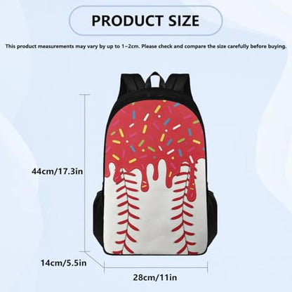 Red Ice Cream Backpack Baseball 4 Piece Drip School Backpack Insulated Light Lunch Bag and Pencil Pouch with Elastic Side Water Bottle Pocket Young Kids Casual Daily Gifts - color: Red