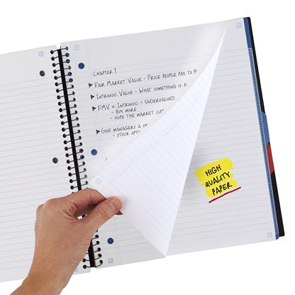 Five Star Advance Spiral Notebook + Study App, 3 Subject, College Ruled Paper, 8-1/2" x 11", 150 Sheets, Spiral Guard, Movable Tabbed Dividers, Black (73132) (Pack of 6) - color: Black, size: Pack of 6