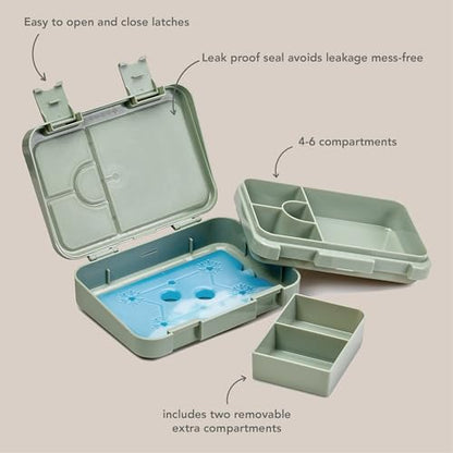 nouka Chill Bento Lunch Box | Easy to Open Latches | Spill Proof Design | 6-Compartment Removable Tray | Deep Ocean