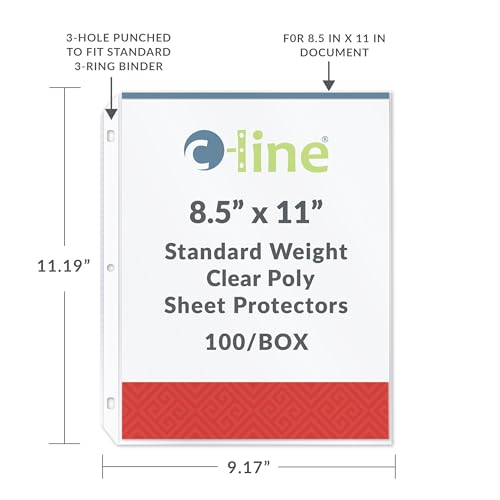 C-Line Top Loading Standard Weight Poly Sheet Protectors, Clear, 8.5 x 11 Inches, 100 per Box (62027) - color: Clear, size: Box of 100