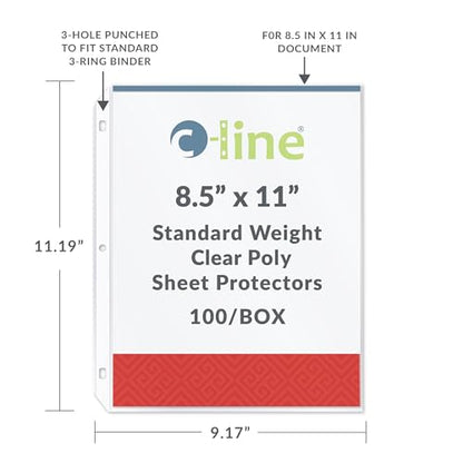 C-Line Top Loading Standard Weight Poly Sheet Protectors, Clear, 8.5 x 11 Inches, 100 per Box (62027) - color: Clear, size: Box of 100