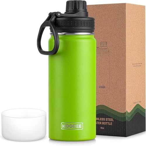 koodee Water Bottle-16 oz Stainless Steel Double Wall Vacuum Insulated Water Bottle for Gorls and Women, Reusable Metal Water Flask with Leakproof Spout Lid (Apple Green) - color: Apple Green, size: 16 Ounces