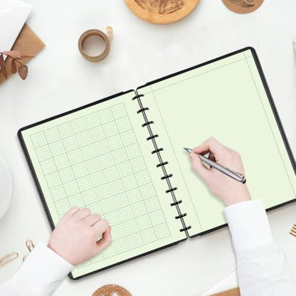 Yaridar Letter Size Discbound Engineering Paper - 50 Sheets/100 Pages Graph Paper, 11 TUL Disc 100Gsm Green Tint Paper, 5 x 5 Graph Rule on Back, 8-1/2" x 11" - size: 1-Pack, style: 11-Disc/Letter Size