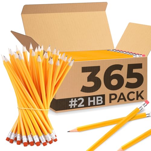 Rosmonde Pencils Bulk, 365 Pack, Pre Sharpened #2, Pencils With Top Erasers | Easy Hold Grip With Erasers On Top, Sharpened #2 HB for Effortless Writing, Ideal for Classroom and Back to School Supplies