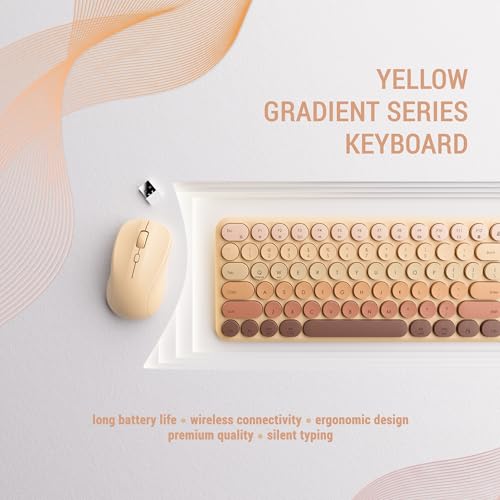 Wireless Keyboard and Mouse Combo, 110-Key Full Size (Gradient Khaki) | Silent Keyboard with Round Keycaps, 2.4GHz USB Plug-and-Play Wireless, Compatible with PC, Laptop, Mac - color: Gradient khaki