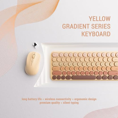 Wireless Keyboard and Mouse Combo, 110-Key Full Size (Gradient Khaki) | Silent Keyboard with Round Keycaps, 2.4GHz USB Plug-and-Play Wireless, Compatible with PC, Laptop, Mac - color: Gradient khaki