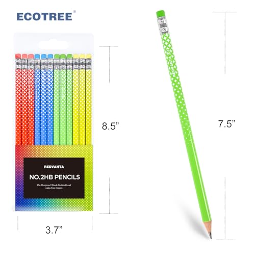 Pre-Sharpened Pencils #2 HB for Kids, School Number 2 Pencils with Latex-Free Erasers, Smooth Writing, Break-Resistant, Easy to Sharpen, Comfort Grip, Back to School Supplies, 12 Count - color: Bright