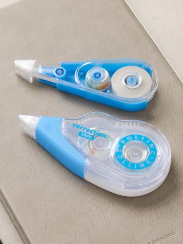Refillable Blue Correction Tape Set, 5 Tape Dispensers and 5 Refill Cartridges, 10 Pieces Total, 5 mm / 0.20 in x 32.8 ft, White Out Tape for School, Office, Documents, Notes