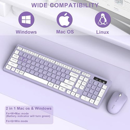 Wireless Keyboard and Mouse Combo, Full-Sized Wireless Keyboard and Adjustable DPI Mouse, 2.4GHz USB Receiver, Silent Keyboard and Mouse for PC, Windows, MAC, Desktop, Laptop(Purple) - color: Purple