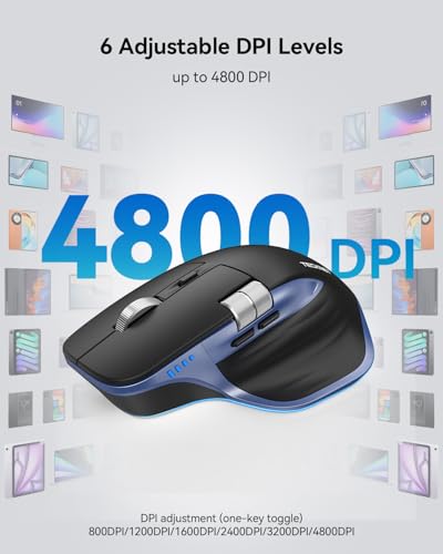 TECKNET Wireless Mouse, Bluetooth Mouse (BT5.3/5.0 & 2.4G) Rechargeable Ergonomic Optical Mouse with 6 Adjustable DPI, Side Scroll, USB A Receiver, 7 Buttons, Wide Compatibility - Black & Blue - color: Black & Blue