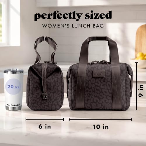 Fit & Fresh Remi Lunch Bag for Women Work – Neoprene Lunch Tote with Containers & Ice Pack, Reusable Meal Prep Lunch Box, Large Capacity, Machine Washable - color: Chocolate Feline Fine