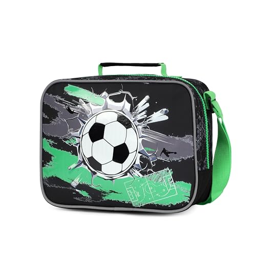 Kids Rolling Backpack for Boys, 5 PCS Cartoon Wheeled Backpack Set with Lunch Bag & Pencil Case, Durable Backpack with Wheels for School, Travel & Daily Use (Light Green) - color: Football Black