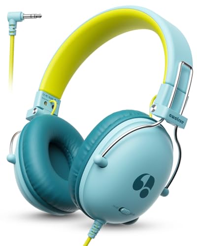 awatrue Kids Headphones, 74/85dB Safe Volume Limit, Stereo Sound, Wired On-Ear Headphones for Kids Boys Girls, 3.5mm Jack for Tablet, iPad, Kindle, YOTO Player, Airplane Travel, Green - color: Green-Yellow