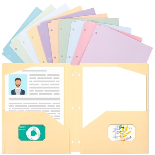 EOOUT Plastic Folders with Pockets, 3 Hole Punch Folders for 3 Ring Binder, 10 Pastel Colors, Heavy Duty File Folders for School Office Supplies(10pcs) - color: Pastel, style: 10pcs