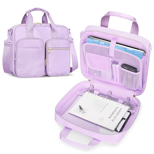 3 Ring Zipper Binder, 2 Inch Ring Binder Organizer Bag with Strap | Binder Bag Fits 13" Laptop & 500 Sheets, Detachable Shoulder Strap, Large Capacity Zip Up Portfolio Folder Bag for Office - color: Purple