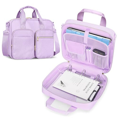 3 Ring Zipper Binder, 2 Inch Ring Binder Organizer Bag with Strap | Binder Bag Fits 13" Laptop & 500 Sheets, Detachable Shoulder Strap, Large Capacity Zip Up Portfolio Folder Bag for Office - color: Purple