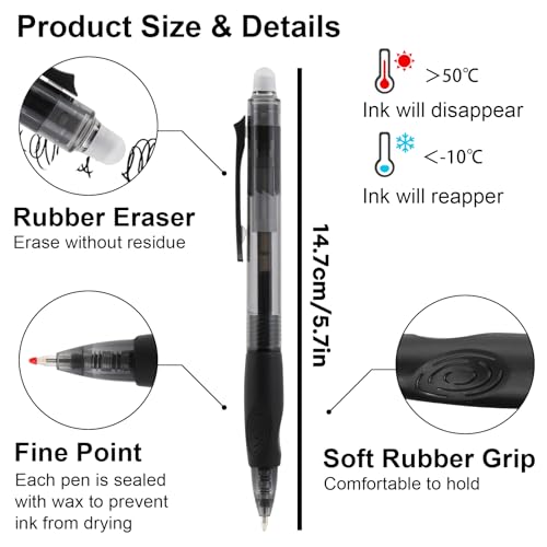 USUAL Retractable 6 Black 6 Blue Erasable Gel Pens Clicker, Fine Point(0.5mm),Make Mistakes Disappear, Premium Comfortable Grip, Smooth Writing Pen Office Back-to-School Supplies - color: 6 Black 6 Blue