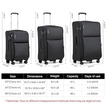 Hanke Softside Expandable 20 Inch Carry On Luggage with Wheels Airline Approved, TSA Luggage Lightweight Rolling Suitcases for Travel Carry On Bag(Black) - color: Black, size: 20 Inch Carry on
