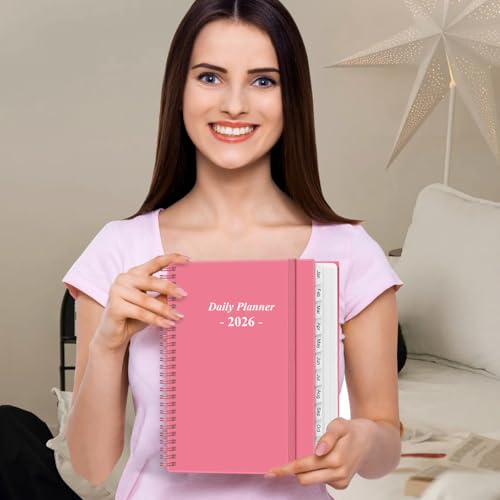 Daily Planner 2026 Full Page Per Day- 2026 Daily & Monthly Planner from January 2026 to December 2026, Day Planner 2026 with 12 Months Tabs, 8.5" x 11", Pink - color: Pink, size: 8.5" x 11"