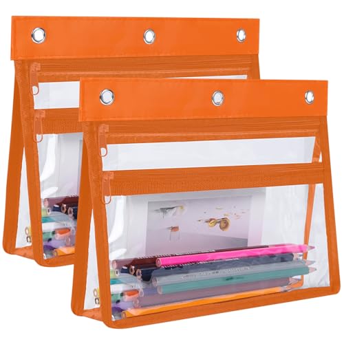 YoeeJob Pencil Pouch for 3 Ring Binder with 1.5 inch Expandable Large Capacity, Double Pockets Zipper Pencil Case, Pencil Binder Pouch for School Office Home，Orange - color: orange