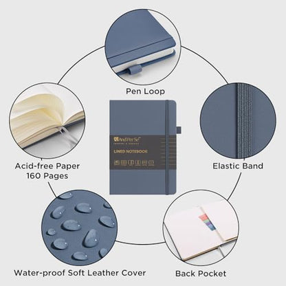 &And Per Se Lined Notebooks 3-Pack Gift Set, A5 Hardcover Journals, 160 Pages 100gsm Thick Paper, Journaling Notebook for Office, School (Dark Blue) - color: Dark Blue, style: 3 Pack-Lined