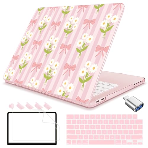 Teryeefi 5-in-1 Case for MacBook Neo 13 inch 2026 Release Model A3404, Laptop Hard Shell Cases with Keyboard Skin & Screen Protector & Type C Adapter, Bows Flowers - color: Bows Flowers