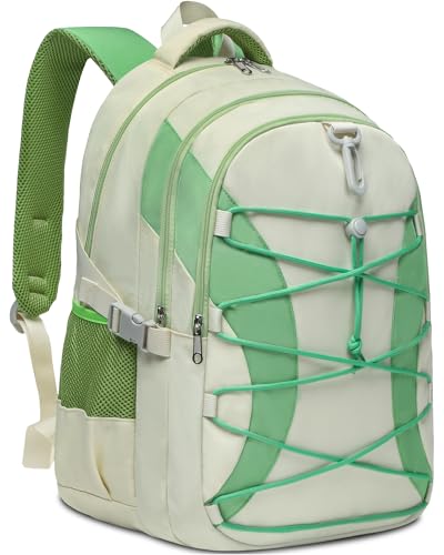 BLUEFAIRY Middle High School Backpack for Boys Girls Large Bookbag with Laptop Compartment Back to School Book Bags for Teens Teenagers Mochilas Escolares para Niños Niñas (Cloud White/Green, Solid) - color: Cloud White/Green