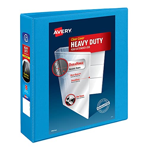 Avery Heavy-Duty View 3 Ring Binder, 2" One Touch Slant Rings, 2.8 Inch Wide Spine, Customizable Clear Cover, Ideal for School, Office, and Home Organization, 1 Light Blue Binder (05501) - size: 2"