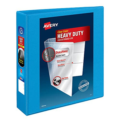 Avery Heavy-Duty View 3 Ring Binder, 2" One Touch Slant Rings, 2.8 Inch Wide Spine, Customizable Clear Cover, Ideal for School, Office, and Home Organization, 1 Light Blue Binder (05501) - size: 2"