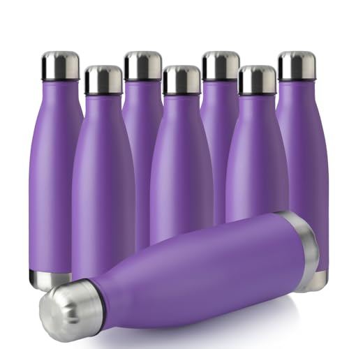 MEWAY 17oz Sport Water Bottle 8 Pack Vacuum Insulated Stainless Steel Leak-Proof Double Wall Cola Shape Water Bottle,Keep Drinks Hot & Cold (Purple,8 Pack) - color: Purple