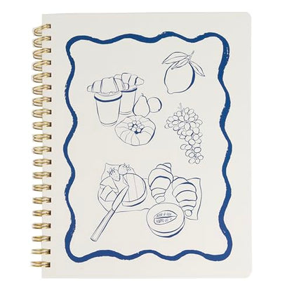 Pearhead Euro Breakfast Hardcover Spiral Notebook, 8x10.5 College-Ruled Lined Journal with Perforated Pages, 200 Pages for Planning, Work & School - color: Blue & White European Vacation Spiral Notebook
