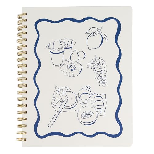 Pearhead Euro Breakfast Hardcover Spiral Notebook, 8x10.5 College-Ruled Lined Journal with Perforated Pages, 200 Pages for Planning, Work & School - color: Blue & White European Vacation Spiral Notebook