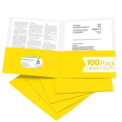 Zzrywuty 100 Packs Yellow Two Pocket File Folders with Business Card Slot,Textured Paper,Letter Size,Holds 100 Plus Sheets for School,Office,Business - color: 100pcs-yellow