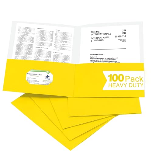 Zzrywuty 100 Packs Yellow Two Pocket File Folders with Business Card Slot,Textured Paper,Letter Size,Holds 100 Plus Sheets for School,Office,Business - color: 100pcs-yellow