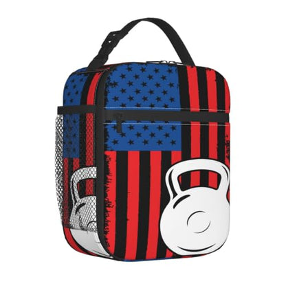 Kettlebell Fitness American Flag Lunch Bag 10In | Insulated Lunch Box Reusable Tote Bag For Picnic Office For Women Men - color: Style 5