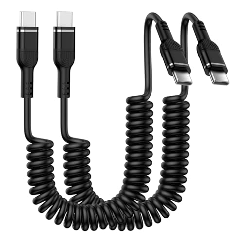 USB C to USB C Coiled Cable 6FT Retractable Auto Type C Fast Charging Cord | for Samsung Galaxy S26 S25 Ultra S24 FE A17 A16 A56 A15 A55 A54 A14 iPhone 17e/17/16e/16/16 Pro/16 Pro Max Pixel 10a 10 9 Pro - color: Black, size: 6FT