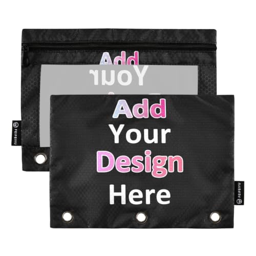 Personalized Binder Pencil Pouch 3 Ring Custom DIY Name Photo Zipper Pencil Pouches Case Customized Cosmetic Bags with Clear Window Organizer for School Office, 2 Pack - color: Custom