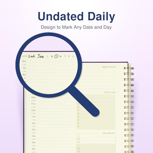 AuroPlanner Undated Daily Planner Notebook 8.5x11 Hourly Schedule Purple | office & student planning, 180 pages 100 GSM cream white paper hardcover spiral bound notebook, 2026-2028 reference calendar - color: Indigo