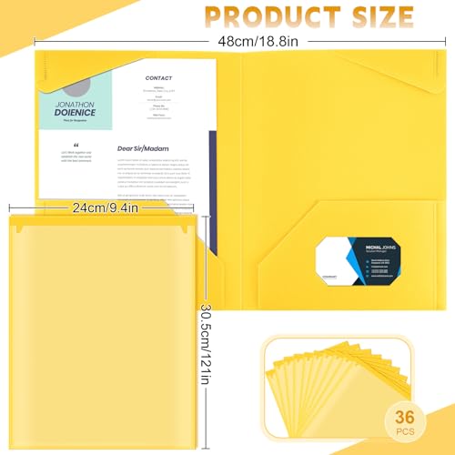 Henoyso 36 Pack Yellow Plastic Folders with Clear Front Pockets Heavy Duty File Folders with 2 Pockets and Card Slot for Student Communication School Office Presentation Report - color: Yellow
