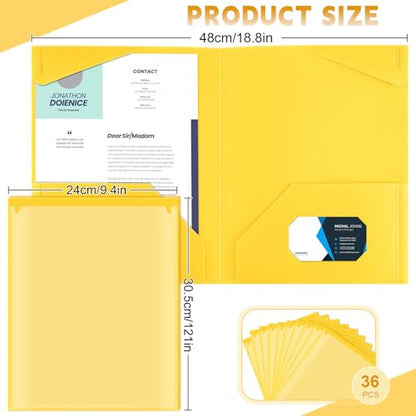 Henoyso 36 Pack Yellow Plastic Folders with Clear Front Pockets Heavy Duty File Folders with 2 Pockets and Card Slot for Student Communication School Office Presentation Report - color: Yellow