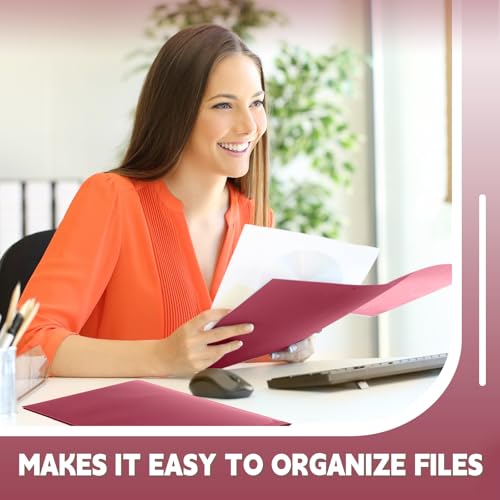 Gueevin 100 Pack Plastic Folder with Pockets, 2 Pocket Folders, Plastic Glossy Folders Fit Letter Size Paper, Heavy Duty Durable File Folder with Business Card for Home Office School (Dark Red) - color: Dark Red