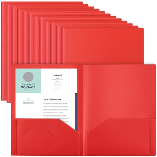 Gueevin 24 Pcs Plastic Folders with Pockets, Back to School Two Pocket Folder Fit Letter Size, Heavy Duty School Business Card Holder for Home Office, 11. 61 x 9. 45 Inches (Red) - color: Red