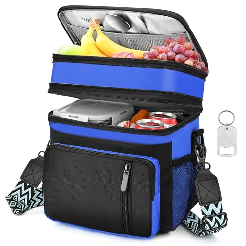 LOKASS Lunch Box for Women/Men-16L-Insulated Lunch Bag, Expandable Double-layer Leakproof Cooler Bag with Upgrade Adjustable Shoulder Strap Ideal for Work/Travel/Picnics（Sapphire Blue） - color: Sapphire Blue