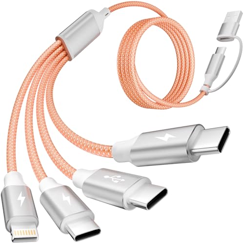 MPATIBY 4 in 2 Multi Charging Cable, USB C Multiple Charger Cable with 3 X Type-C,1 X IP, Upgrade 2026 Travel Essentials Phone Charger Cord for IP 17/16/15/14, Galaxy, Android (1Pack 5FT) - color: Orange, size: 1Pack5FT